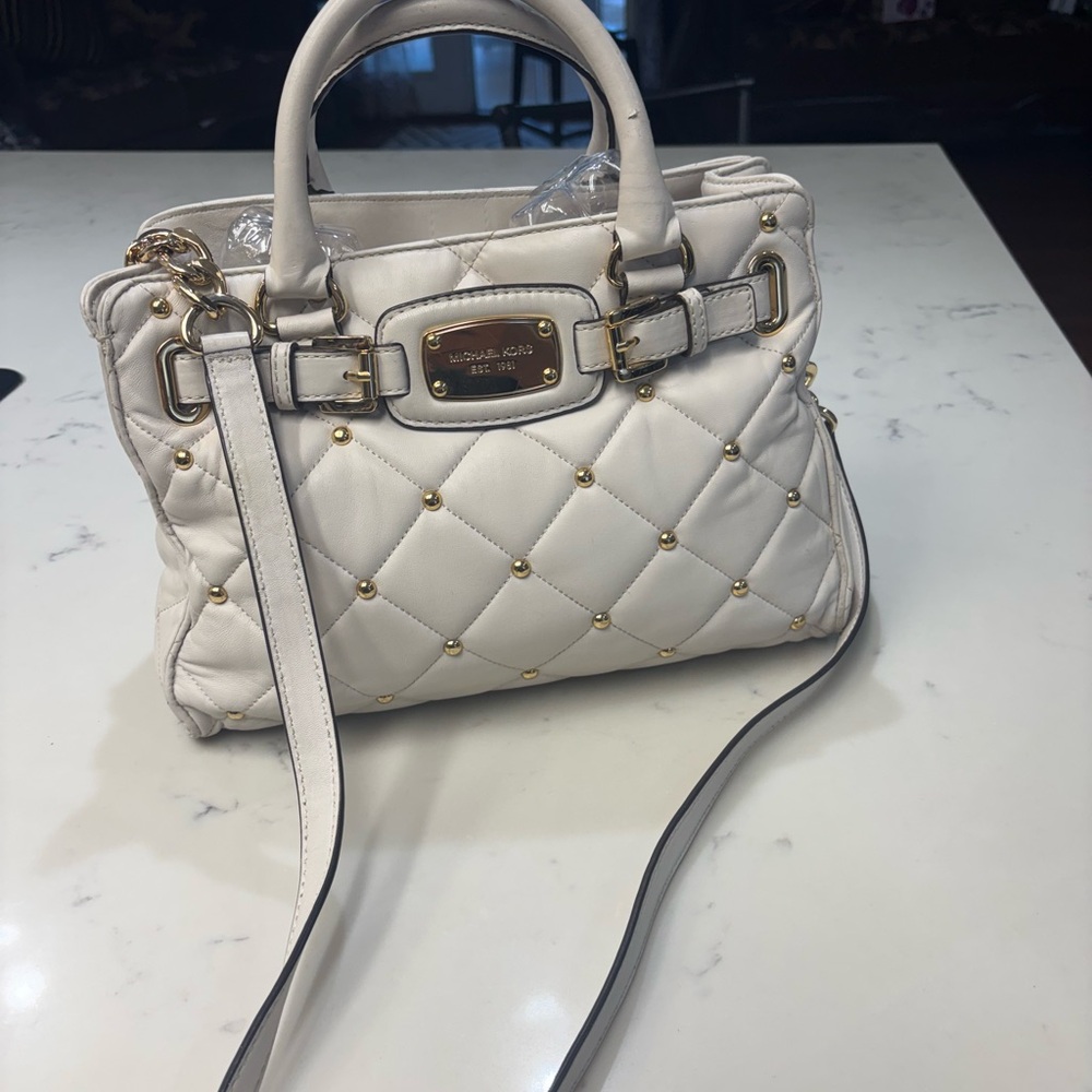 Michael Kors White and Gold Quilted Satchel